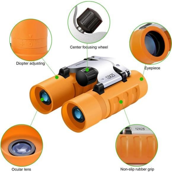 Binoculars for Kids, Compact High Resolution Shockproof Binoculars 12X25(Orange) - Picture 3 of 6